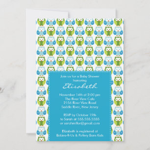 Sweet Blue Green Owls Boy Baby Shower Invitation
