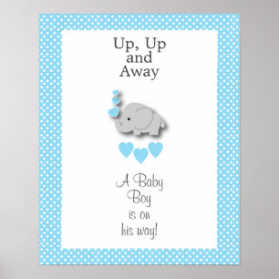 Sweet Blue & Grey Elephant - Baby Boy Poster