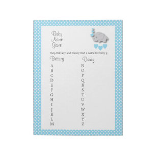 Sweet Blue & Grey Elephant - Baby Name Game Notepad