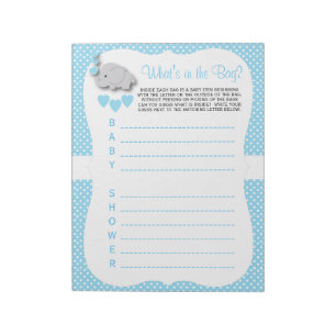 Sweet Blue & Grey Elephant Baby What's in the Bag Notepad