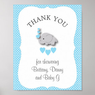 Sweet Blue & Grey Elephant - Thank You Poster