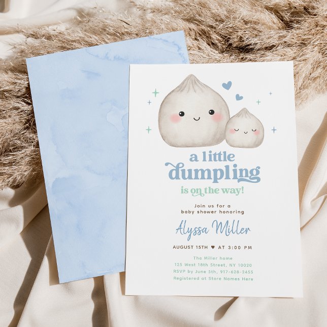 Sweet Blue Little Dumpling Baby Shower Invitation (Creator Uploaded)
