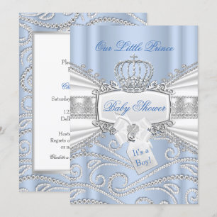 Sweet blue Little Prince Boy Baby Shower Invitation