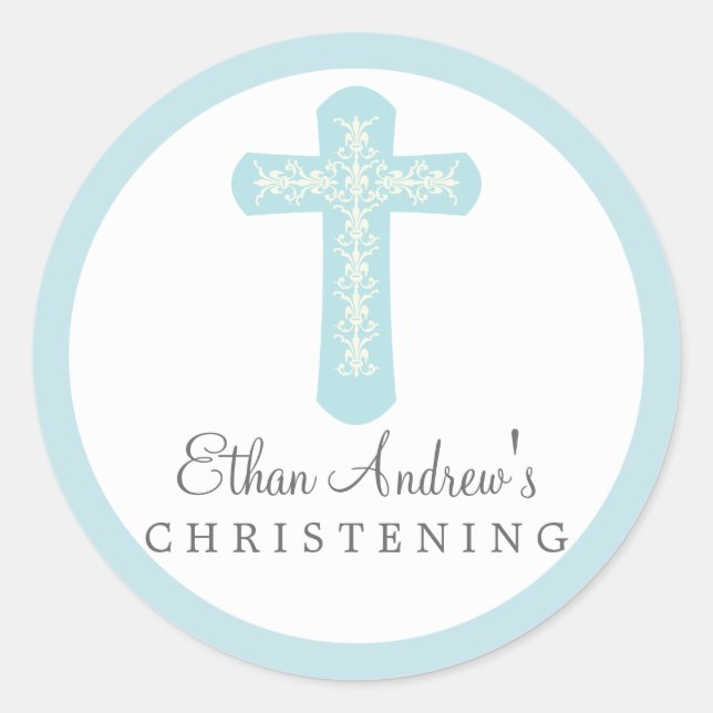 Sweet Blue Religious Celebration Cross Classic Round Sticker (Front)