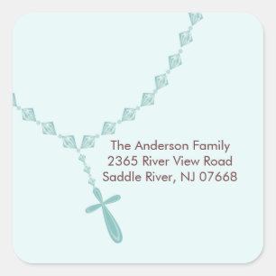 Sweet Blue Rosary Beads Address Sticker Baptism