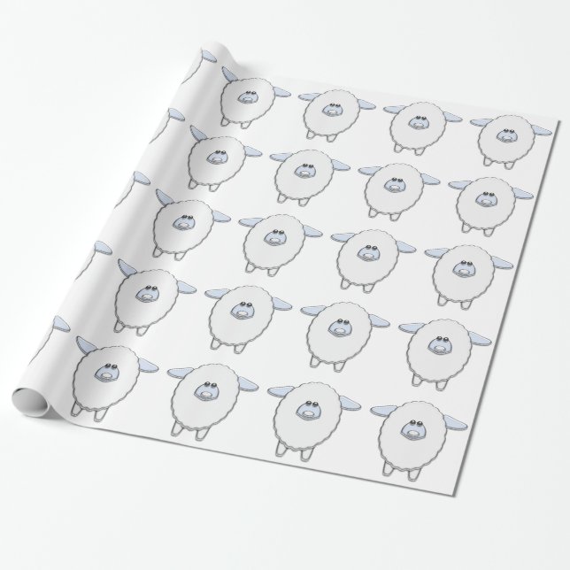 Sweet Blue Sheep Baby Shower Wrapping Paper (Unrolled)