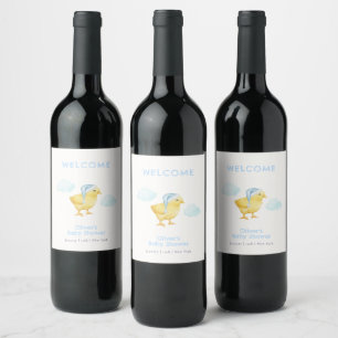 Sweet Blue Sky Cloud Little Chicken Baby Shower Wine Label