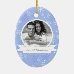 Sweet Blue Snowflakes Photo Ceramic Tree Decoration