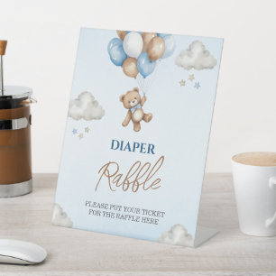Sweet Blue Teddy Diaper Raffle Shower Sign