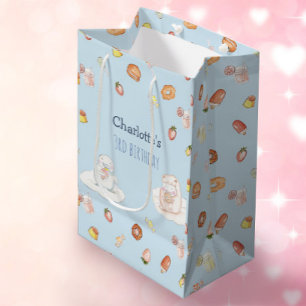 Sweet blue watercolor desserts kids birthday medium gift bag