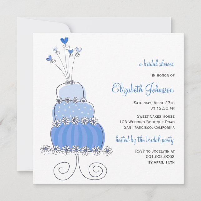 Sweet Blue Wedding Cake Chic Bridal Shower Invite (Front)
