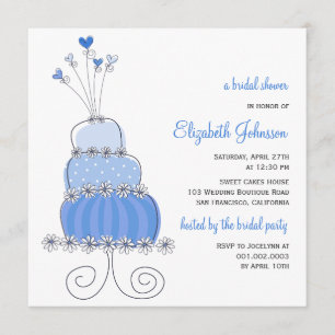 Sweet Blue Wedding Cake Chic Bridal Shower Invite