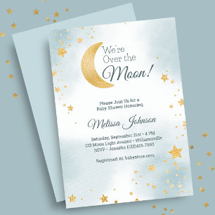 Sweet Blue We're Over the Moon Boy Baby Shower Invitation