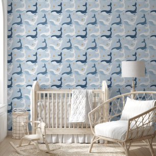 Sweet Blue Whales Nursery Wallpaper