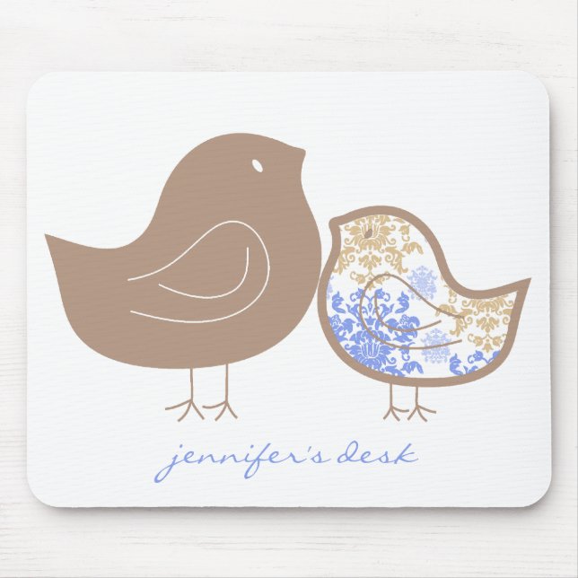Sweet Blue Whimsical Cute Damask Chicks Mousepad (Front)
