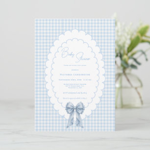 Sweet Blue White Gingham Vintage Baby Shower1 Invitation