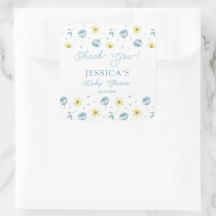 Sweet Blue Yellow Floral Baby Shower Thank You Square Sticker