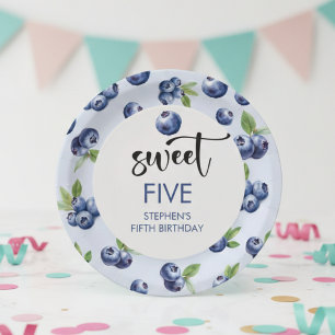 Sweet blueberries kids birthday paper plate