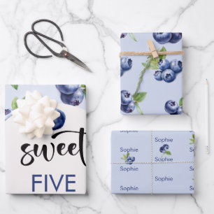Sweet blueberries kids birthday wrapping paper sheet