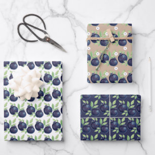 Sweet Blueberries Watercolor Hand-painted Wrapping Paper Sheet