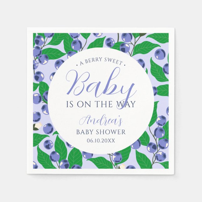 Sweet Blueberry Blue Baby Shower Napkin (Front)