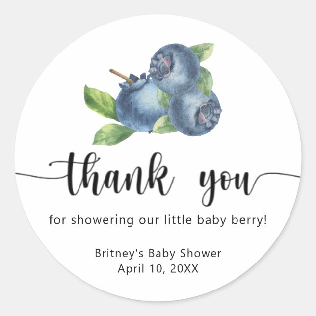 Sweet blueberry - thank you classic round sticker (Front)