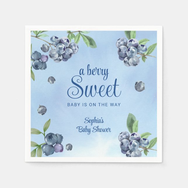 Sweet Blueberry Watercolor Baby Shower  Napkin (Front)
