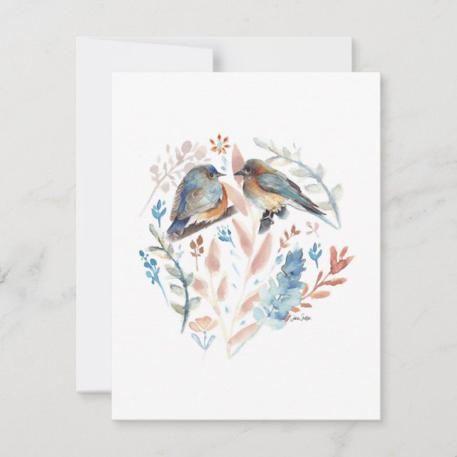 Sweet Bluebird Couple Watercolor With Floral (Front)
