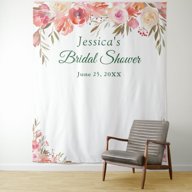 Sweet Blush Bridal Shower Photo Booth Backdrop Tapestry (In Situ)