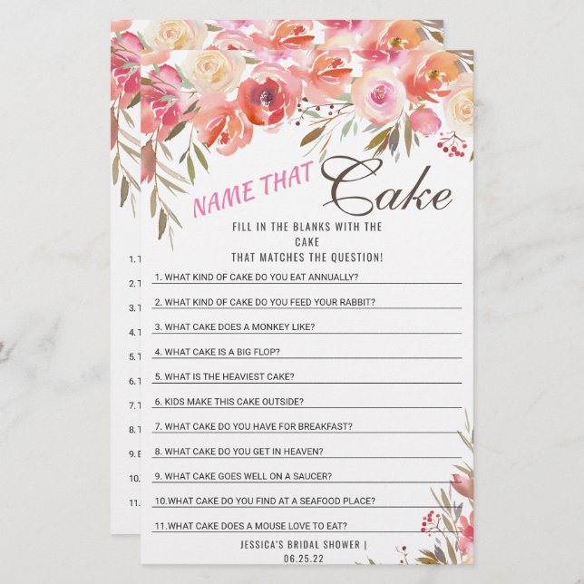 Sweet Blush Floral Double-Sided Bridal Shower Game (Front/Back)