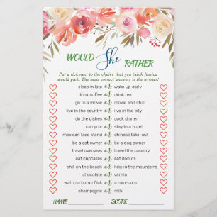 Sweet Blush Floral Watercolor Bridal Shower Game