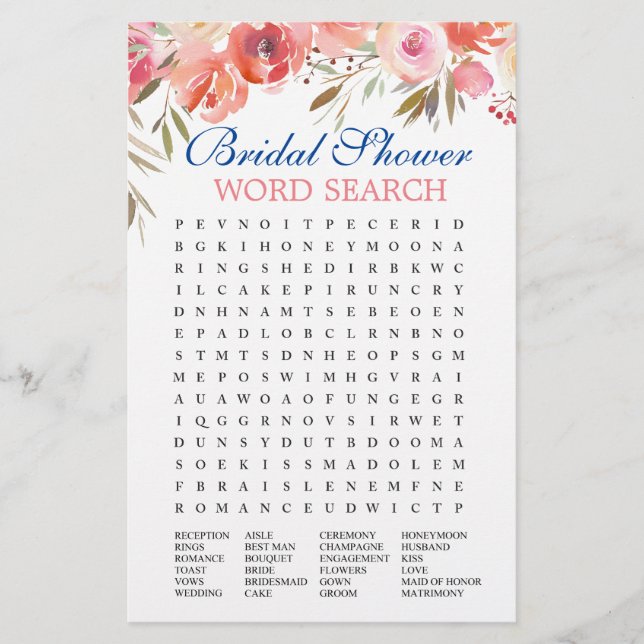Sweet Blush Floral Watercolor Bridal Shower Game (Front)
