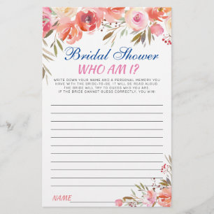 Sweet Blush Floral Who Am I Bridal Shower Game