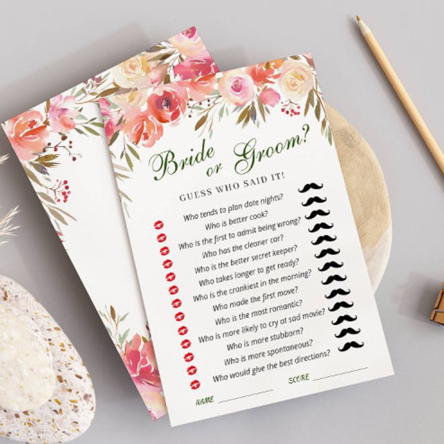 Sweet Blush Flowers Bridal Shower Game Card (Creator Uploaded)