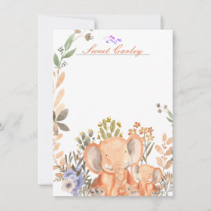 Sweet Blush Pink Elephants Watercolor Personalised Card