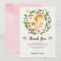 Sweet Blush Pink Floral Baby Horse Thank You Card