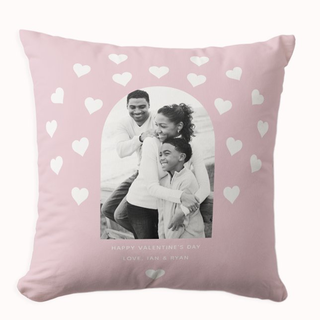 Sweet Blush Pink Heart Patterned Photo Valentine Cushion (Creator Uploaded)