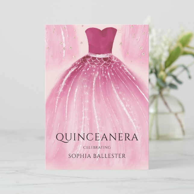 Sweet Blush Pink Mermaid Dress Quinceanera Party Invitation (Standing Front)