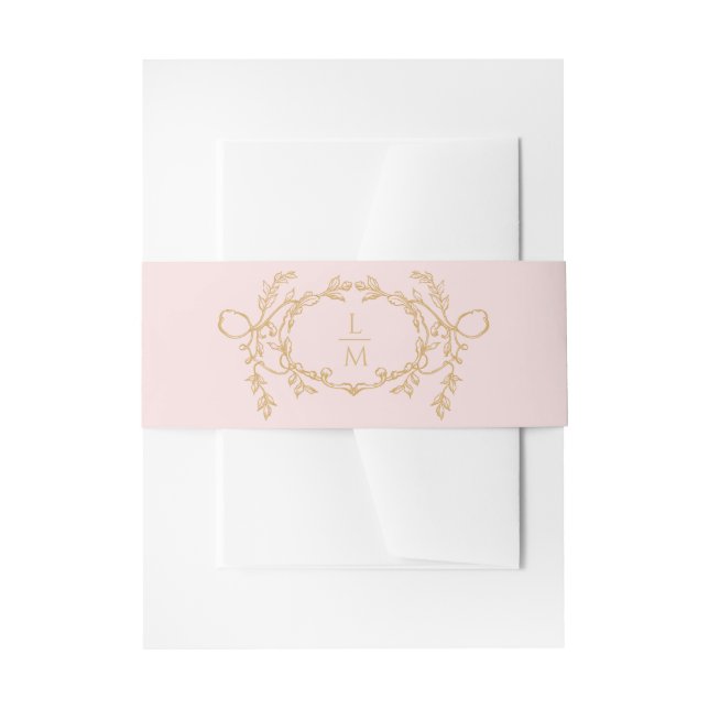  Sweet Blush Pink Ornate French Monogram Invitation Belly Band (Front Example)
