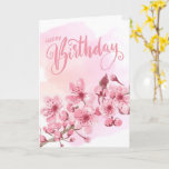 Sweet Blush Pink Sakura Floral Birthday Card<br><div class="desc">Pink cherry blossom with watercolor splash and vibrant typography 'Happy Birthday" birthday greeting card.</div>