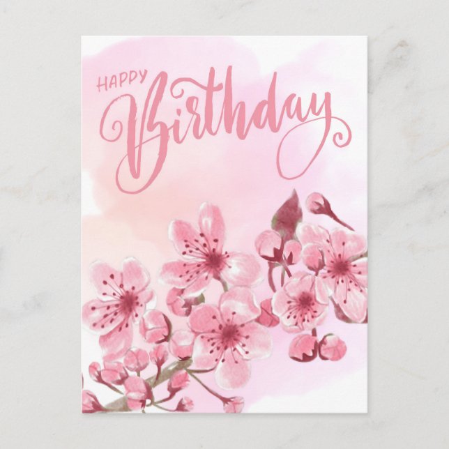 Sweet Blush Pink Sakura Floral Birthday Postcard (Front)