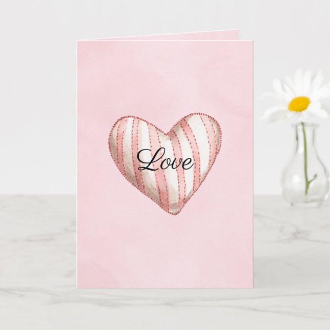 Sweet Blush Pink Striped Heart Love Card (Small Plant)