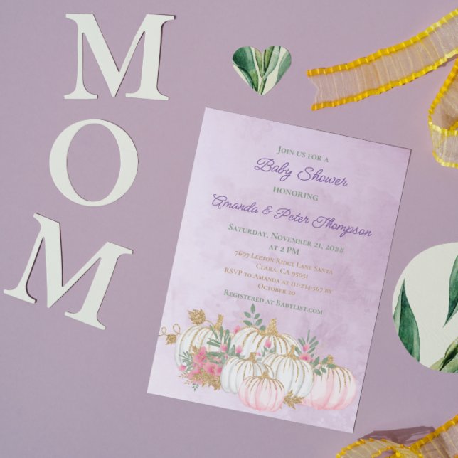 Sweet Blush Rose Pink Pumpkin Digital Lavender Invitation (Creator Uploaded)