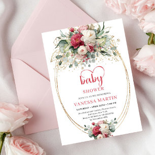 Sweet Bohemian Burgundy White Greenery Baby Shower Invitation