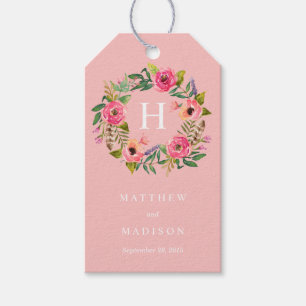 Sweet Bohemian Wreath in Pink Wedding Gift Tags