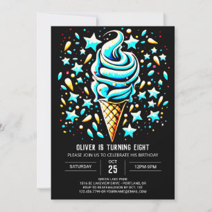 Sweet Boho Blue Boy Ice Cream Birthday Invitation
