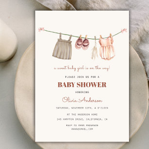 Sweet Boho Clothesline Girl Baby Shower Invitation
