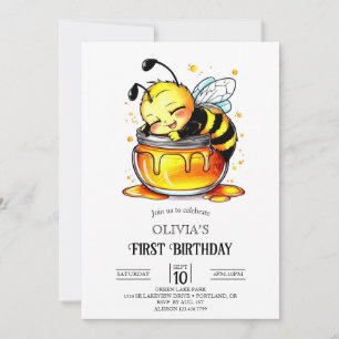 Sweet Boho Digital Bee 1st Birthday Invitation