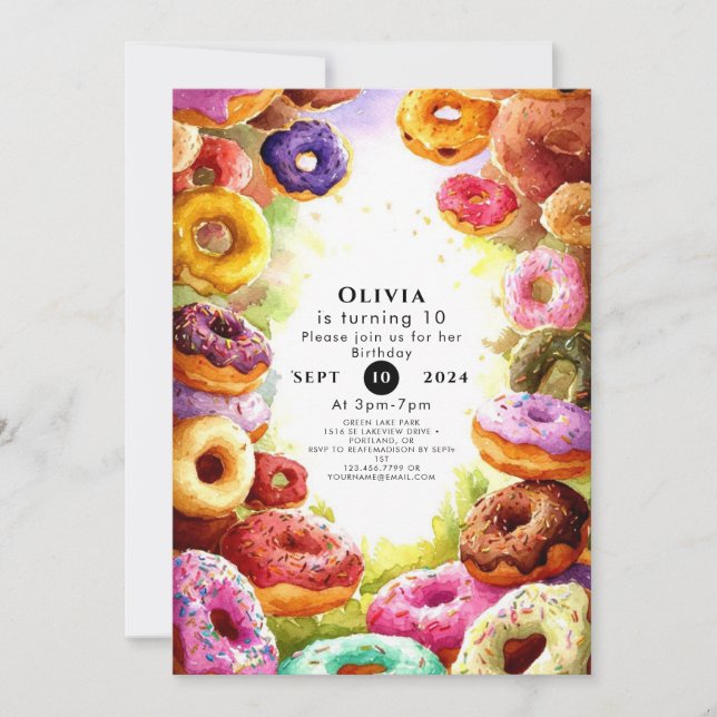 Sweet Boho Doughnut Birthday Invitation (Front)