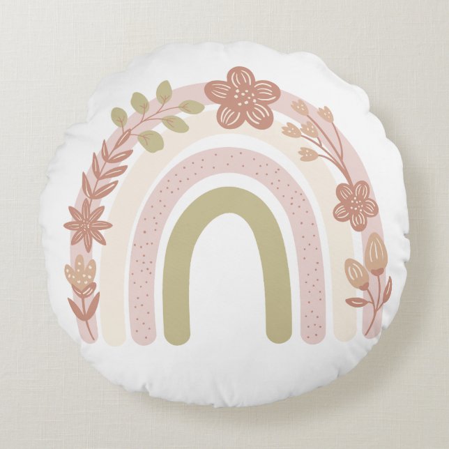 Sweet Boho Floral Rainbow  Round Cushion (Front)